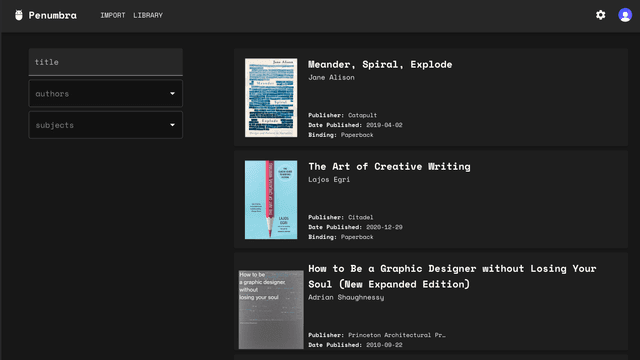 screenshot of Penumbra library page
